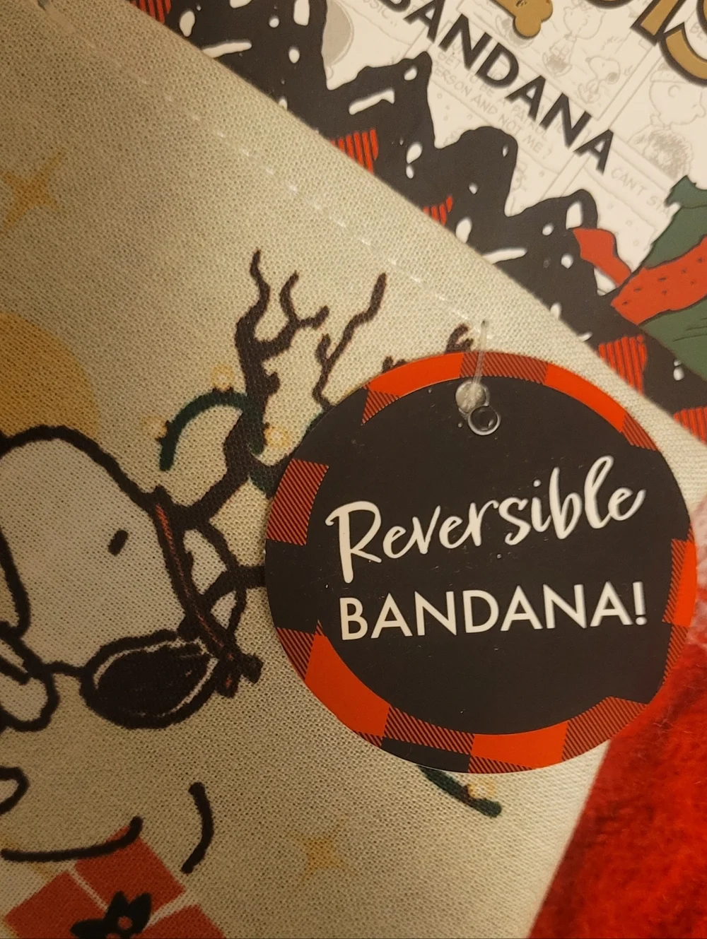 Peanuts, Snoopy Reindeer Run Bandana, Cream And Green